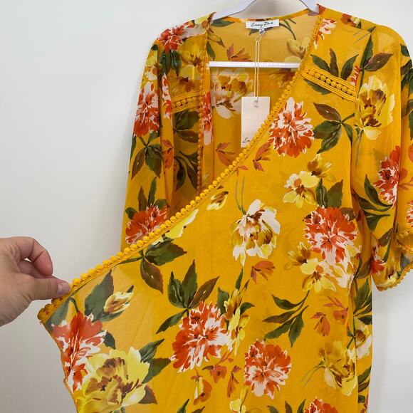 Emory Park Yellow Floral Open Kimono  Robe Women's Size Large - Picture 5 of 8